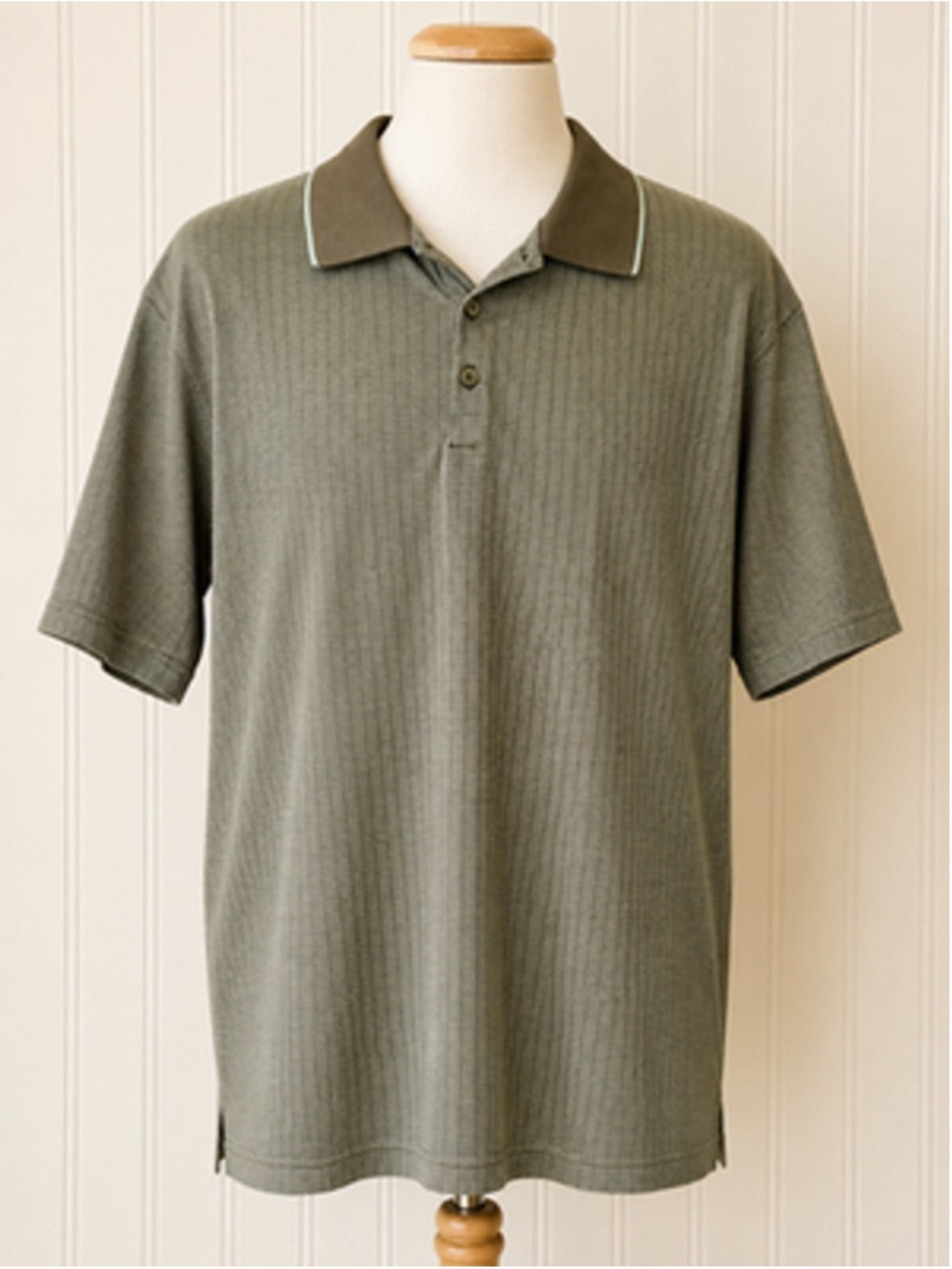 Claiborne Polo Shirt Mens 2XL Green Pima Cotton Blend Knit Striped Casual